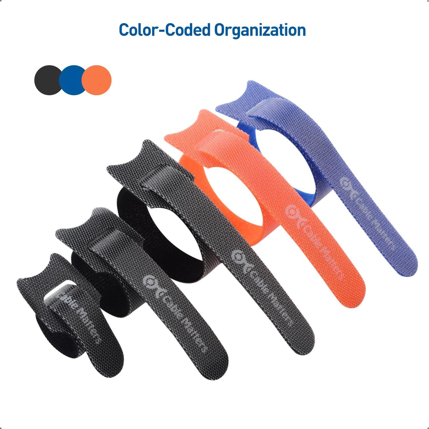 imageCable Matters 100Pack 8inch HookandLoop Reusable Wire TiesCable Ties with 42 lbs Tensile Strength  MultiColor Black Blue and Orange Cord Ties Cord Wrap Zip Ties Cable Management Straps4 6 8inch