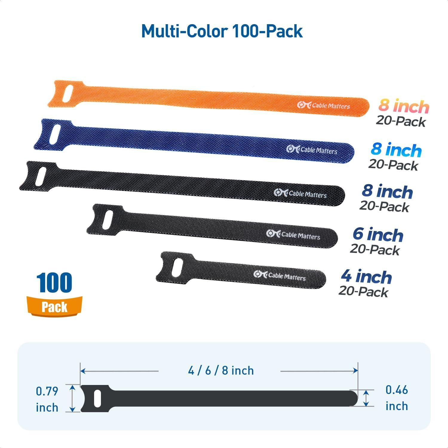 imageCable Matters 100Pack 8inch HookandLoop Reusable Wire TiesCable Ties with 42 lbs Tensile Strength  MultiColor Black Blue and Orange Cord Ties Cord Wrap Zip Ties Cable Management Straps4 6 8inch