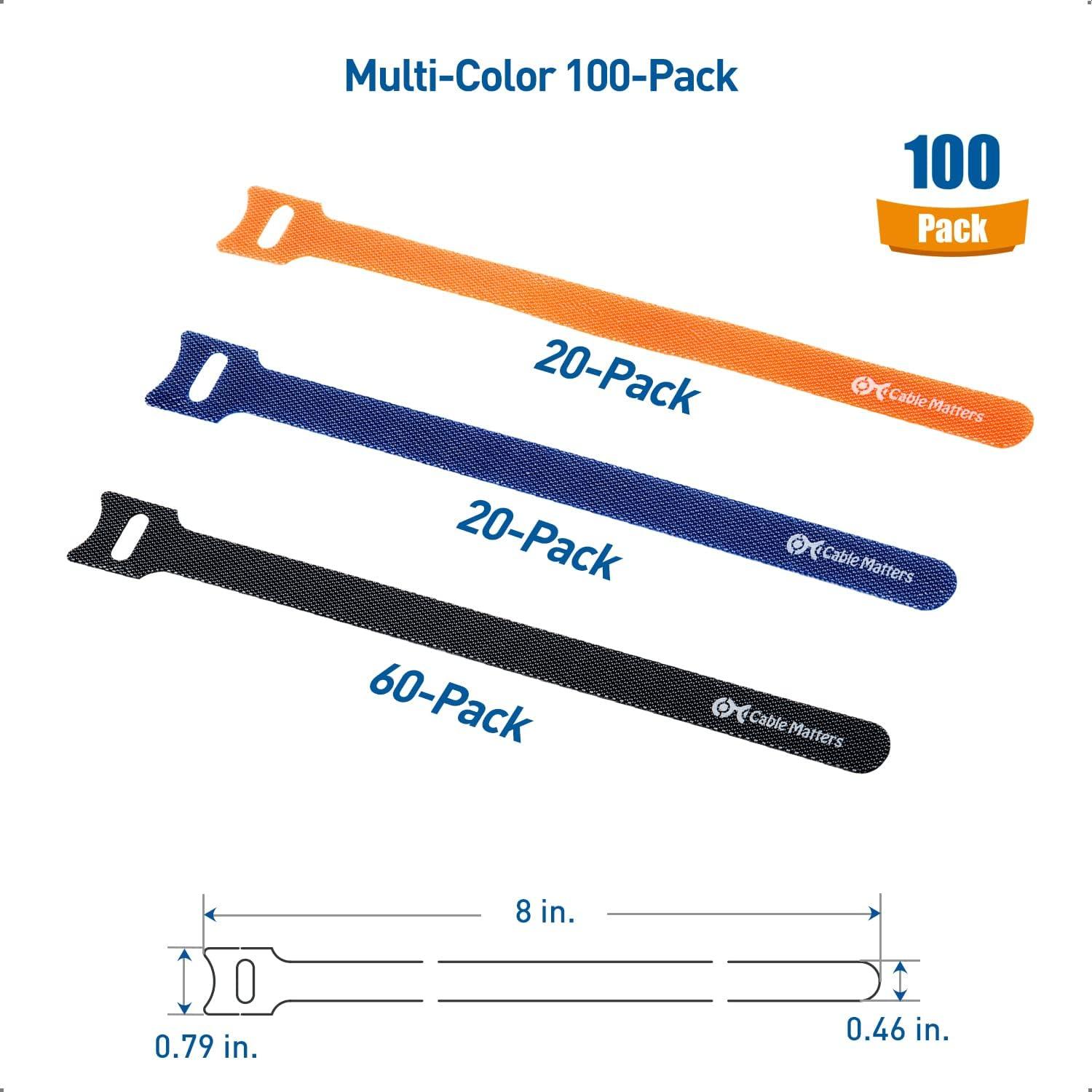 imageCable Matters 100Pack 8inch HookandLoop Reusable Wire TiesCable Ties with 42 lbs Tensile Strength  MultiColor Black Blue and Orange Cord Ties Cord Wrap Zip Ties Cable Management Straps8inch