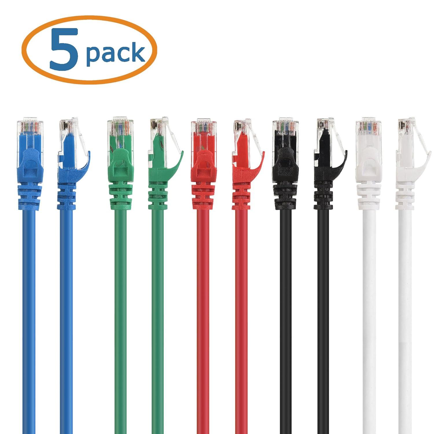 imageCable Matters 10Gbps 5Color Combo Snagless Cat 6 Ethernet Cable  5ft Cat 6 Cable Cat6 Cord Ethernet Cord Multicolored Black Blue White Green Red5 Feet