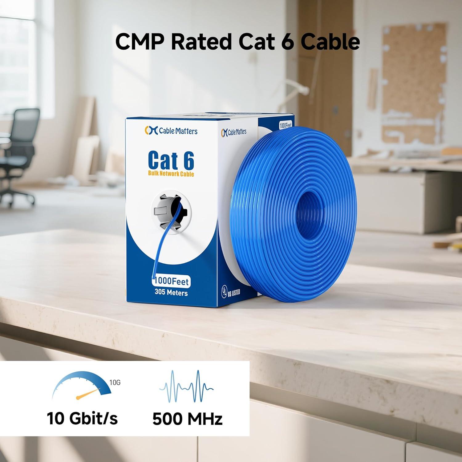 imageCable Matters UL Listed 10Gbps Plenum CMP Rated 23AWG Bare Copper Cat 6 Cable  500ft Solid UTP Cat6 Bulk Ethernet Cable Cat6 Ethernet Cord Blue