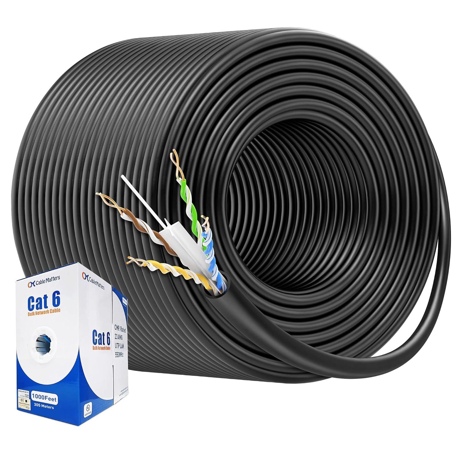 imageCable Matters UL Listed 10Gbps inWall CM Rated 23AWG Bare Copper Cat 6 Cable  500ft Solid UTP Cat6 Bulk Ethernet Cable Cat6 Ethernet Cord BlueBlack