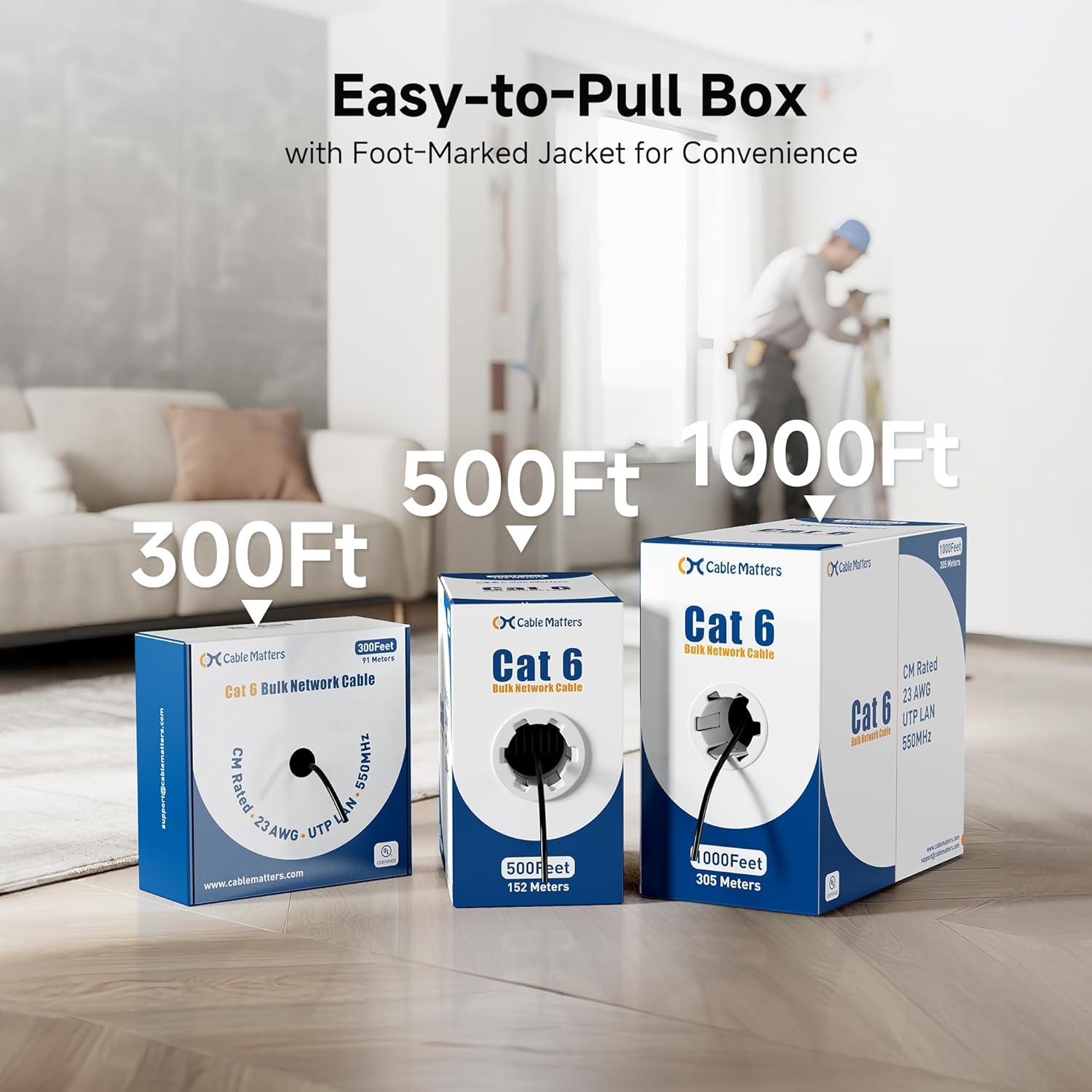 imageCable Matters UL Listed 10Gbps inWall CM Rated 23AWG Bare Copper Cat 6 Cable  500ft Solid UTP Cat6 Bulk Ethernet Cable Cat6 Ethernet Cord BlueBlack