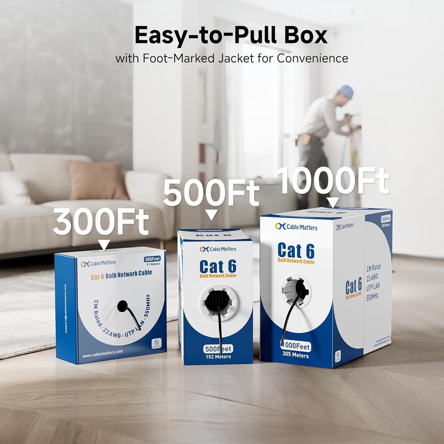 imageCable Matters UL Listed 10Gbps inWall CM Rated 23AWG Bare Copper Cat 6 Cable  500ft Solid UTP Cat6 Bulk Ethernet Cable Cat6 Ethernet Cord BlueGreen