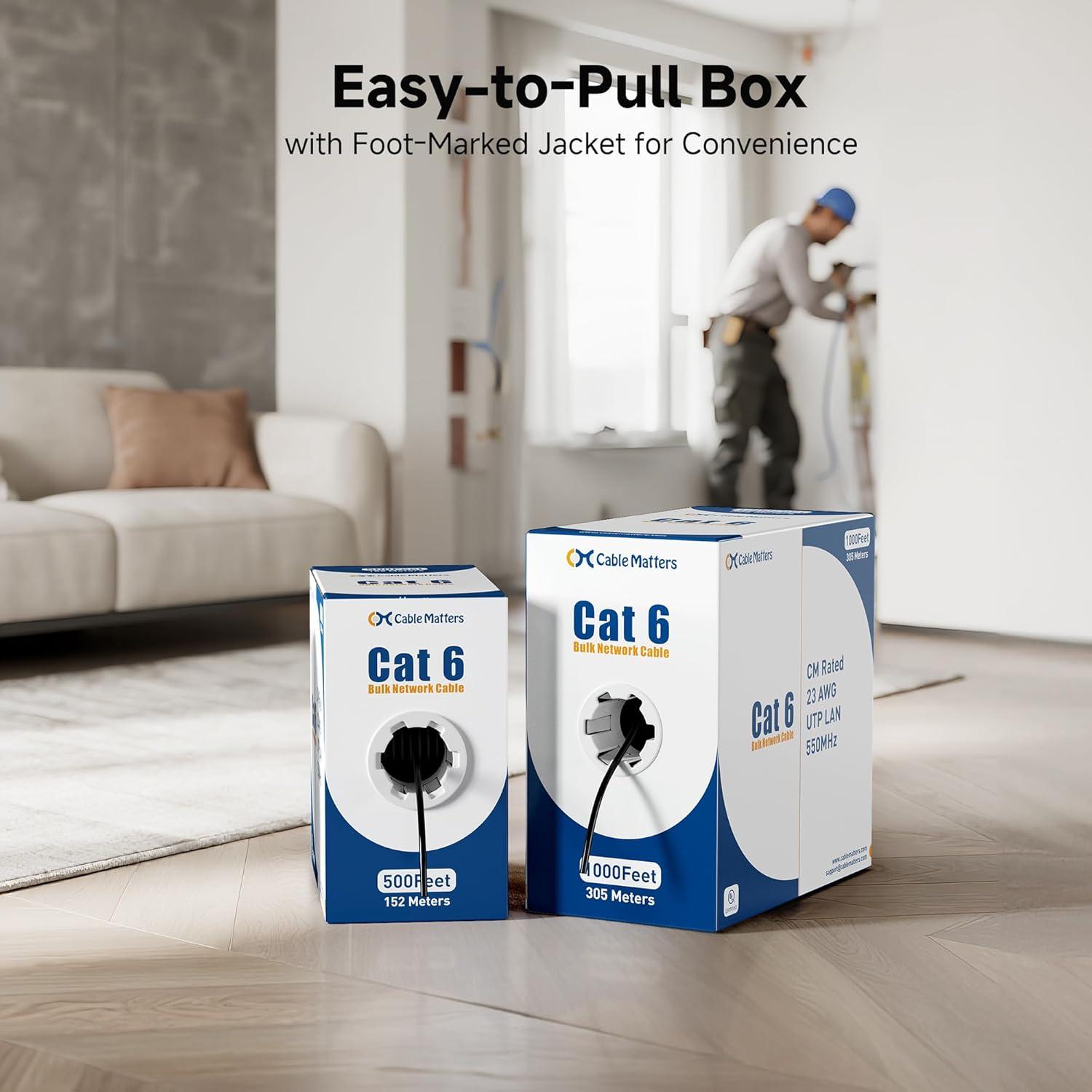 imageCable Matters UL Listed 10Gbps inWall Riser Rated CMR 23AWG Bare Copper Cat6 Ethernet Cable  500ft Cat 6 Ethernet Cable Spool Cat 6 Cord Bulk BlueBlack