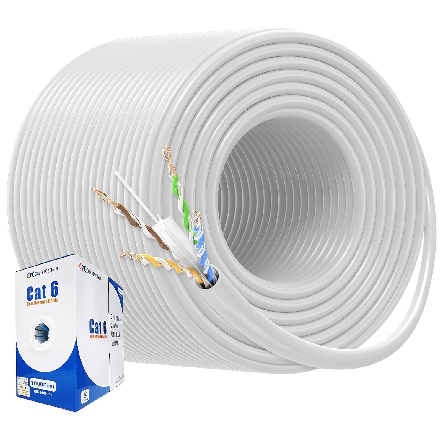 imageCable Matters UL Listed 10Gbps inWall Riser Rated CMR 23AWG Bare Copper Cat6 Ethernet Cable  500ft Cat 6 Ethernet Cable Spool Cat 6 Cord Bulk BlueWhite