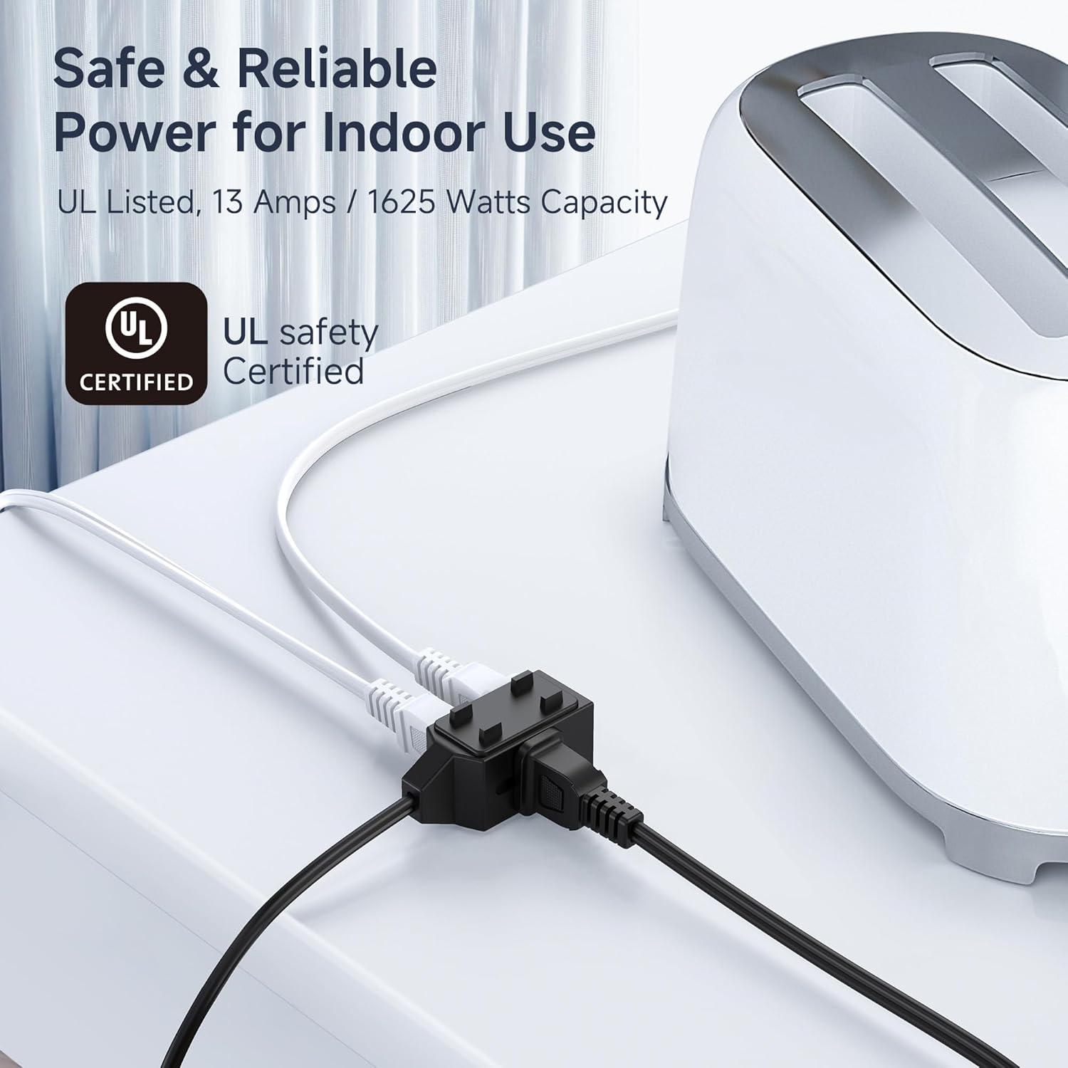 imageUL Listed Cable Matters 2Pack 16 AWG 2 Prong Extension Cord 6 ft 13A 3Outlet Extension Cords with Tamper Guard 13 Amp 1625 Watts WhiteBlack