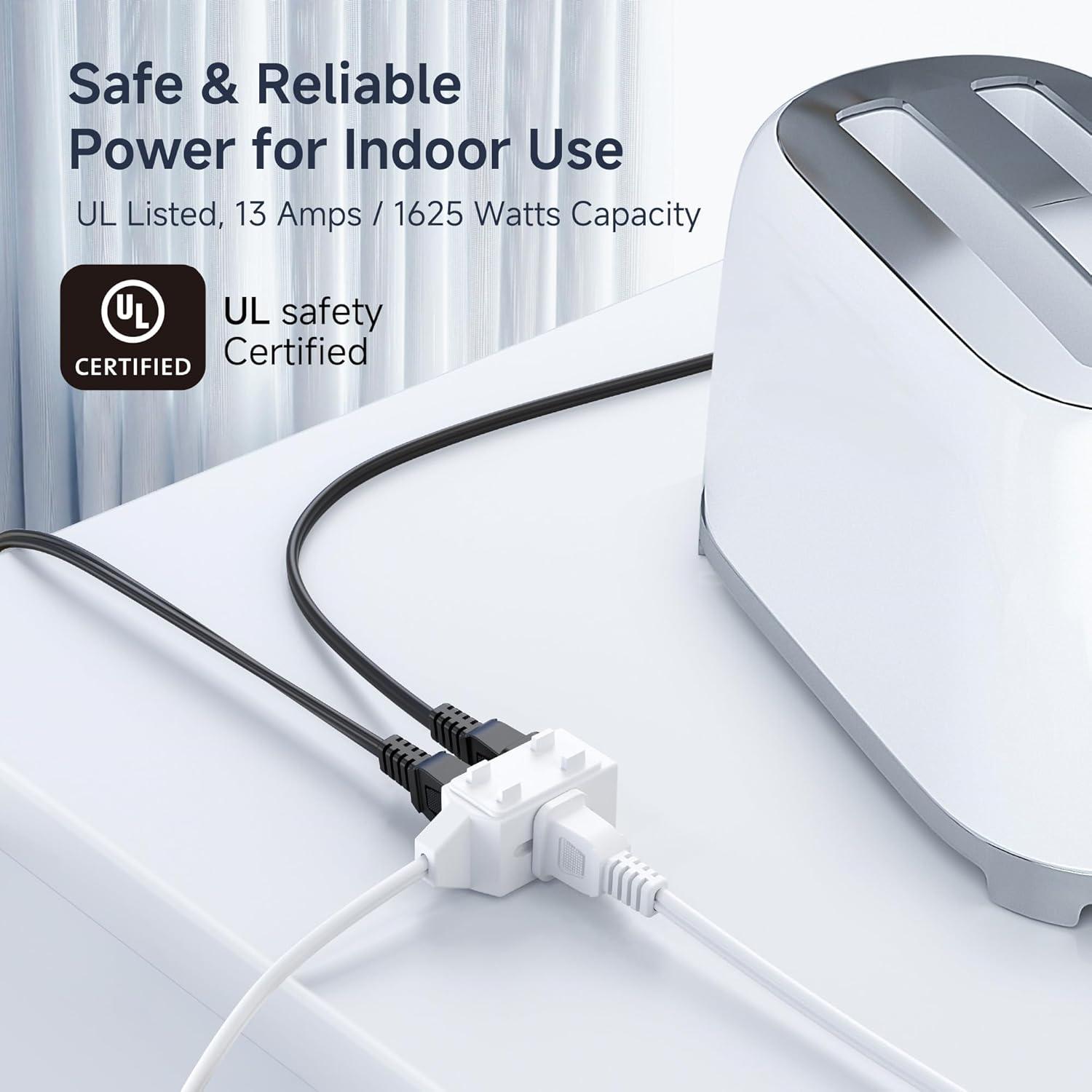 imageUL Listed Cable Matters 2Pack 16 AWG 2 Prong Extension Cord 6 ft 13A 3Outlet Extension Cords with Tamper Guard 13 Amp 1625 Watts WhiteWhite