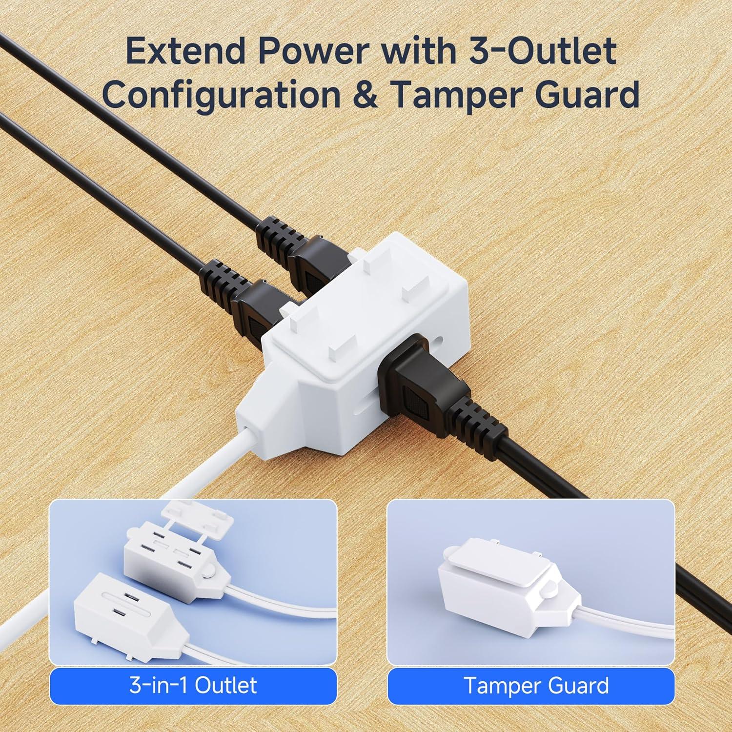 imageUL Listed Cable Matters 2Pack 16 AWG 2 Prong Extension Cord 6 ft 13A 3Outlet Extension Cords with Tamper Guard 13 Amp 1625 Watts WhiteWhite