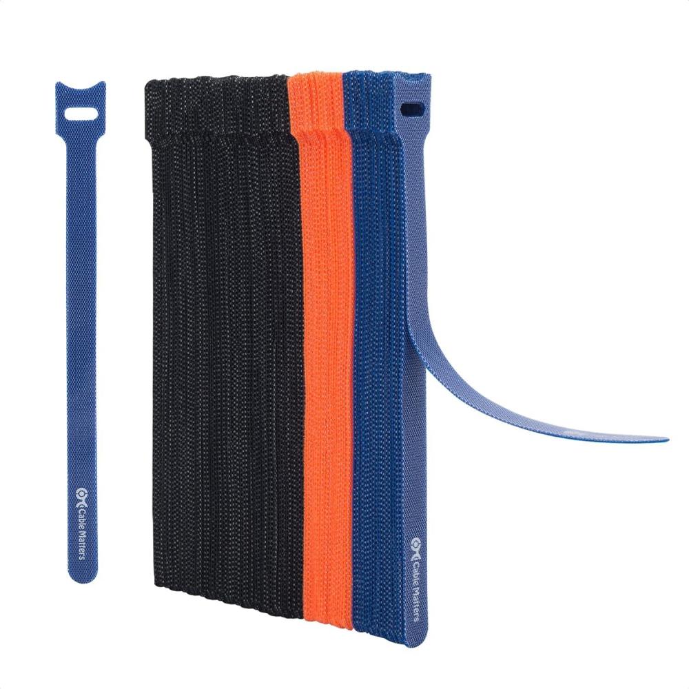 imageCable Matters 100Pack 8inch HookandLoop Reusable Wire TiesCable Ties with 42 lbs Tensile Strength  MultiColor Black Blue and Orange Cord Ties Cord Wrap Zip Ties Cable Management Straps8inch