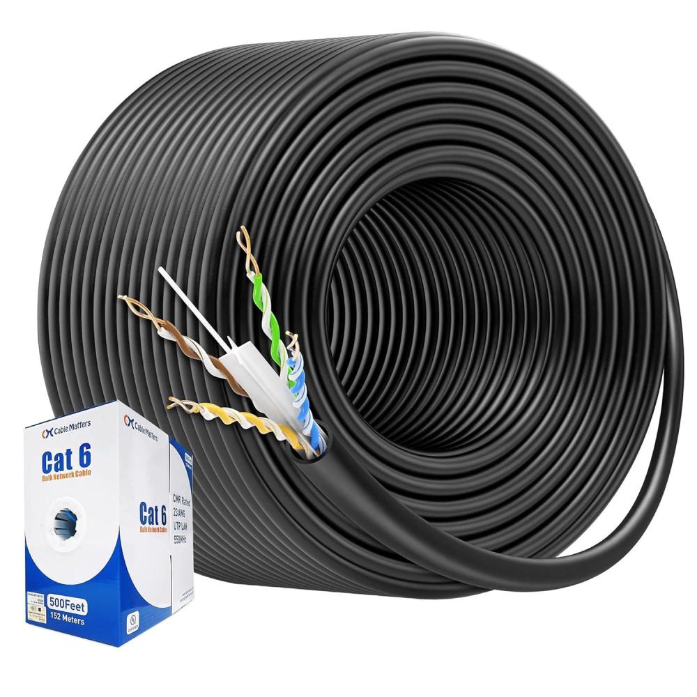 imageCable Matters UL Listed 10Gbps inWall Riser Rated CMR 23AWG Bare Copper Cat6 Ethernet Cable  500ft Cat 6 Ethernet Cable Spool Cat 6 Cord Bulk BlueBlack