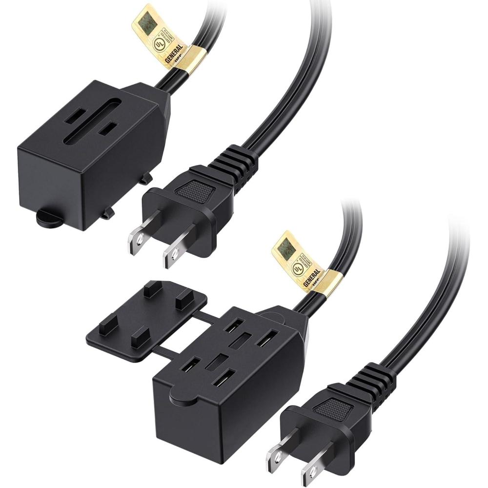 imageUL Listed Cable Matters 2Pack 16 AWG 2 Prong Extension Cord 6 ft 13A 3Outlet Extension Cords with Tamper Guard 13 Amp 1625 Watts WhiteBlack