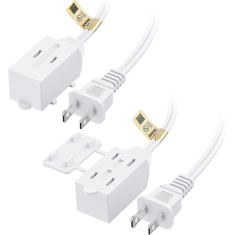 imageUL Listed Cable Matters 2Pack 16 AWG 2 Prong Extension Cord 6 ft 13A 3Outlet Extension Cords with Tamper Guard 13 Amp 1625 Watts WhiteWhite