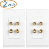 imageCable Matters Speaker Wire Wall Plate Gold Plated Speaker Wall Plate with Banana Plug Binding Post for 4 Speakers White2Speaker