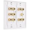 imageCable Matters Speaker Wire Wall Plate Gold Plated Speaker Wall Plate with Banana Plug Binding Post for 4 Speakers White51Speaker