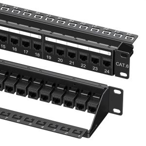 imageCable Matters 1U 19Inch 24Port 10Gbps Cat6 Ethernet Patch Panel with Inline Keystone and Cable Management Bar Rackmount or Wall Mount Network Patch Panel