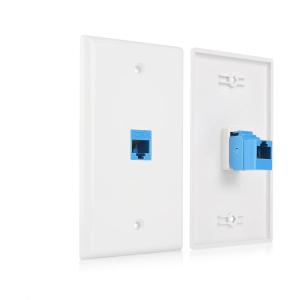 imageCable Matters 2Pack 1Port Ethernet Wall Plate White Cat6 Wall Plate Cat5e Ethernet Outlet with White RJ45 Keystone JackBlue