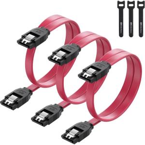 imageCable Matters 3Pack Straight SATA Cable  18 Inch SATA III 6Gbps Data Cable for SSD HDD CDDVD Drives Hard Drive Optical Drive Gaming PC Desktop Motherboard BlackRed