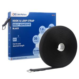 imageCable Matters Hook and Loop Straps with Buckle 30ft Roll with 45 Metal Buckles 06 Inch Wide Adjustable Cable Straps Black1 inch Wide