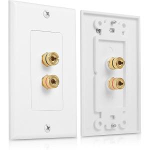 imageCable Matters Speaker Wire Wall Plate Gold Plated Speaker Wall Plate with Banana Plug Binding Post for 4 Speakers White1Speaker