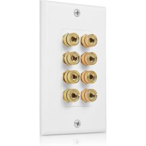 imageCable Matters Speaker Wire Wall Plate Gold Plated Speaker Wall Plate with Banana Plug Binding Post for 4 Speakers White4Speaker