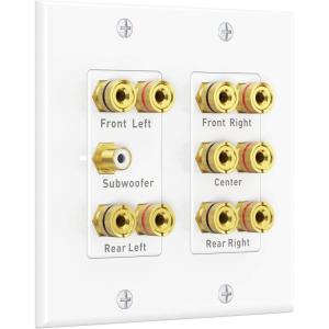 imageCable Matters Speaker Wire Wall Plate Gold Plated Speaker Wall Plate with Banana Plug Binding Post for 4 Speakers White51Speaker