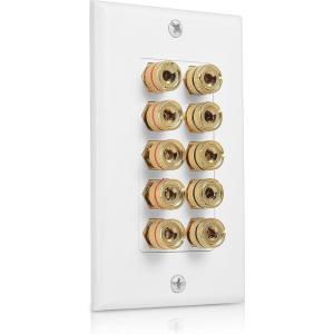 imageCable Matters Speaker Wire Wall Plate Gold Plated Speaker Wall Plate with Banana Plug Binding Post for 4 Speakers White5Speaker