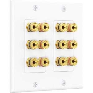 imageCable Matters Speaker Wire Wall Plate Gold Plated Speaker Wall Plate with Banana Plug Binding Post for 4 Speakers White6Speaker
