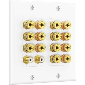 imageCable Matters Speaker Wire Wall Plate Gold Plated Speaker Wall Plate with Banana Plug Binding Post for 4 Speakers White72Speaker