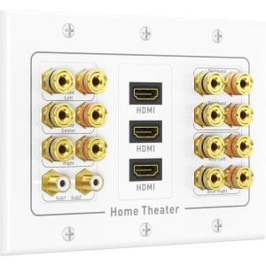imageCable Matters Speaker Wire Wall Plate Gold Plated Speaker Wall Plate with Banana Plug Binding Post for 4 Speakers White72Speaker w HDMI