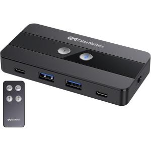imageCable Matters USB C Switch for 2 Computers with Remote Control 10Gbps Data Transfer Shares 2X USBA and 2X USBC Peripherals Keyboard Mouse Printer SSD Data Only  No Video No Host Charging