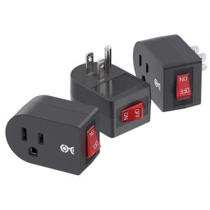 imageETL Listed Cable Matters 3Pack Grounded Outlet Switch with ON Off Plug Switch ON Off Single Outlet Adapter ONOff BlackBlack