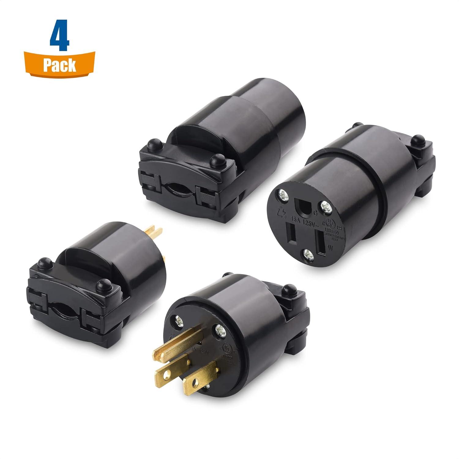 imageCable Matters 4Pack 3 Prong Extension Cord Plug Replacement UL Listed 2X NEMA 515R and 2X NEMA 515P Replacement Plugs  Extension Cord Ends in BrownBlack