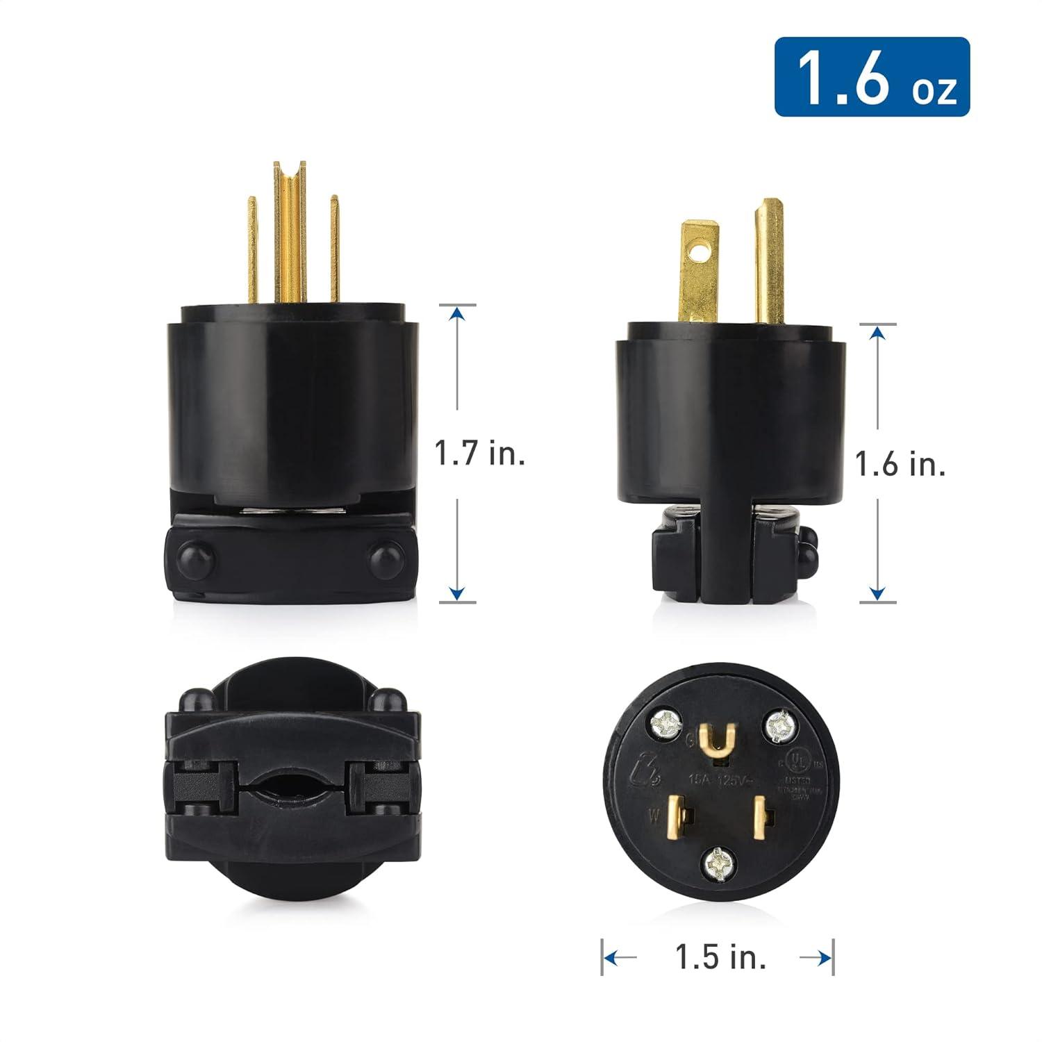imageCable Matters 4Pack 3 Prong Extension Cord Plug Replacement UL Listed 2X NEMA 515R and 2X NEMA 515P Replacement Plugs  Extension Cord Ends in BrownBlack