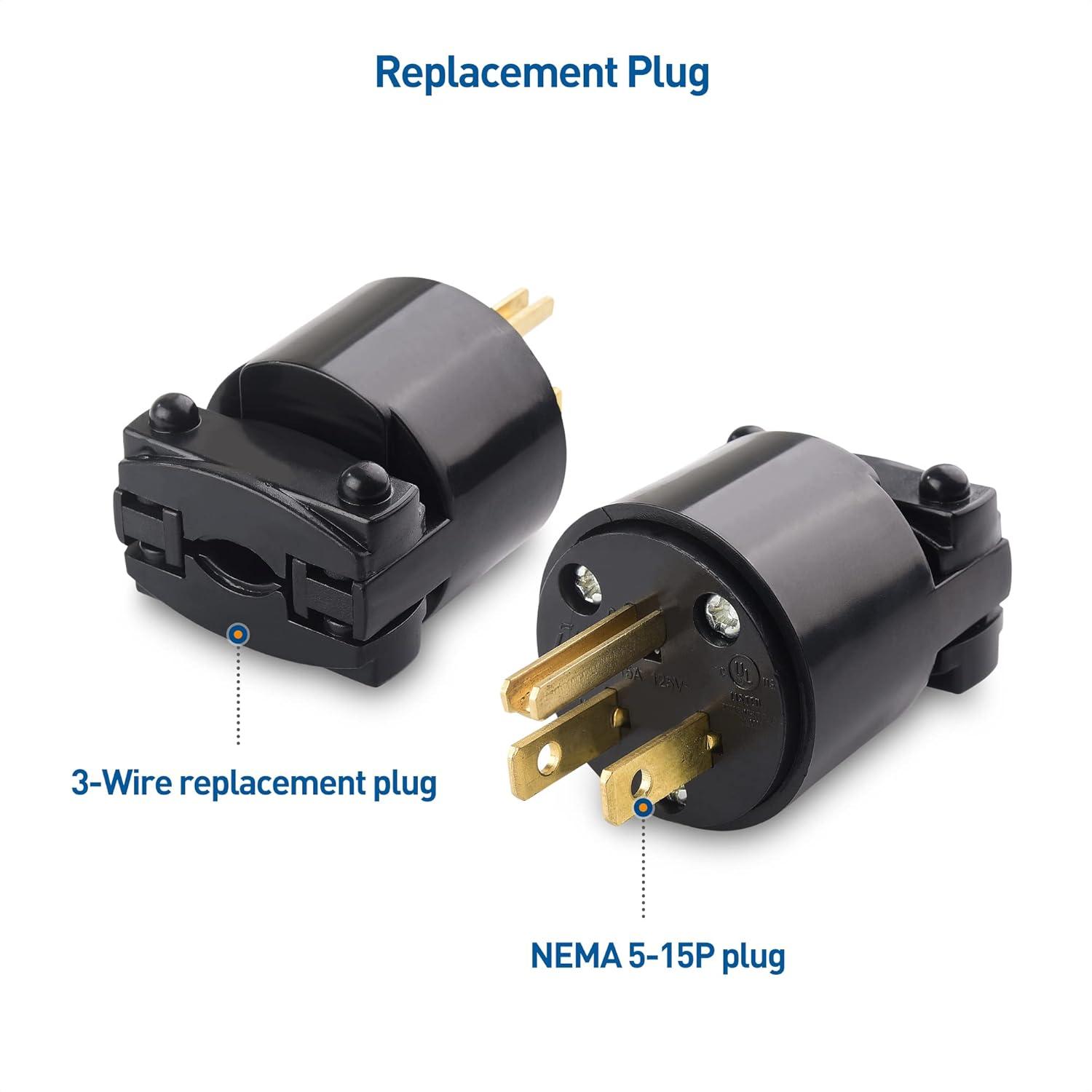 imageCable Matters 4Pack 3 Prong Extension Cord Plug Replacement UL Listed 2X NEMA 515R and 2X NEMA 515P Replacement Plugs  Extension Cord Ends in BrownBlack
