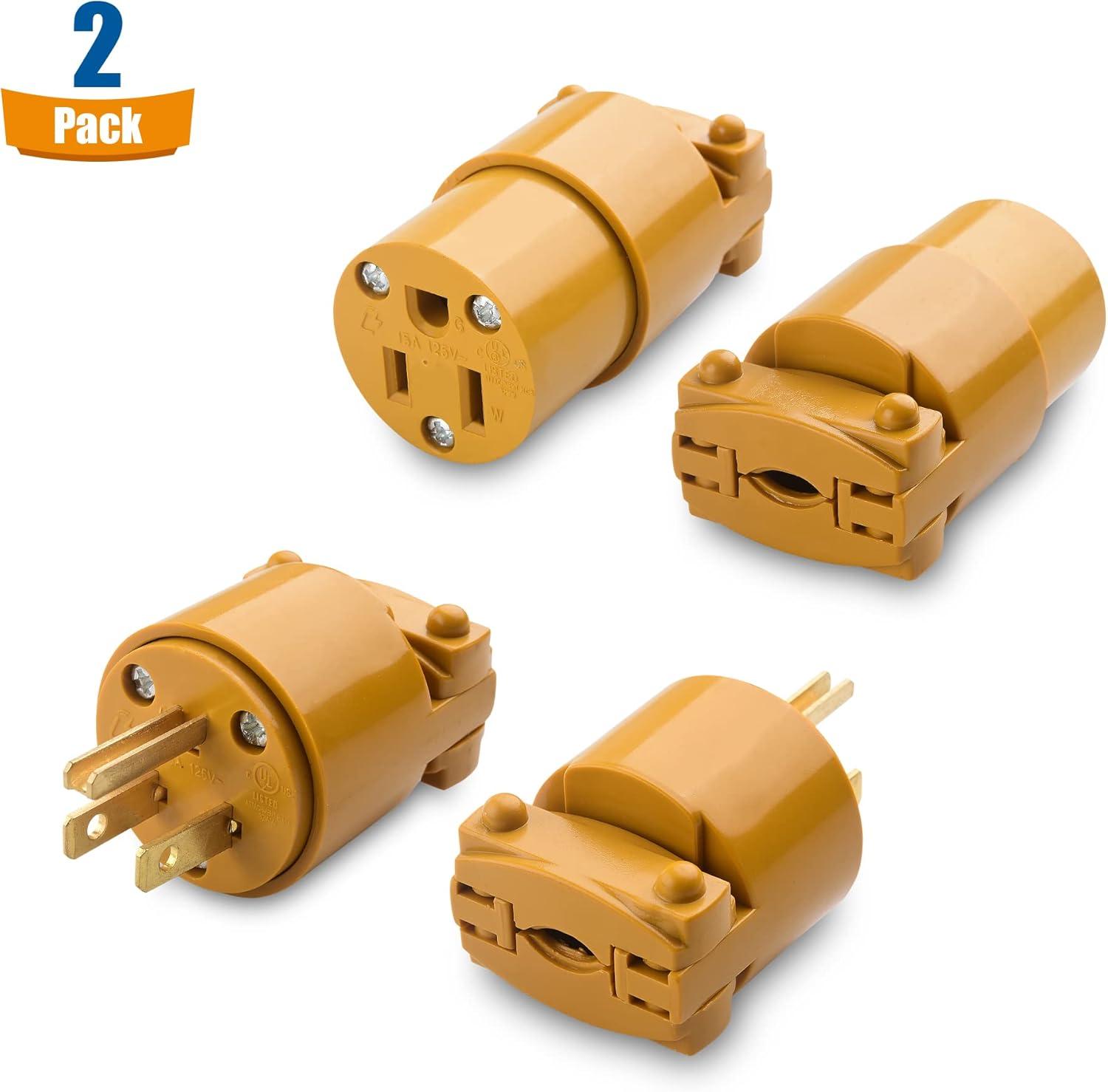 imageCable Matters 4Pack 3 Prong Extension Cord Plug Replacement UL Listed 2X NEMA 515R and 2X NEMA 515P Replacement Plugs  Extension Cord Ends in BrownBrown