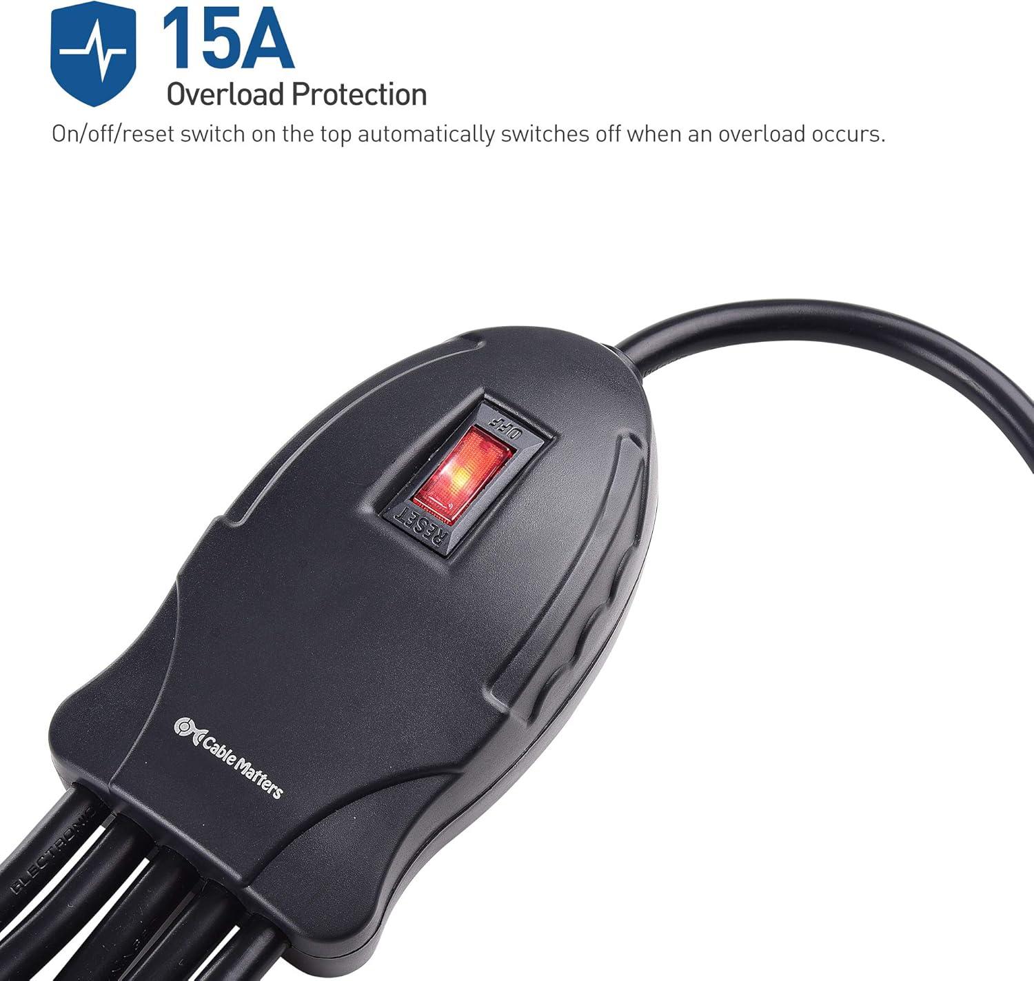 imageCable Matters 5 Outlet Power Cord Splitter Power Squid Outlet Multiplier with Extra Long 10 Foot Power Cord and Color Coded Receptacles