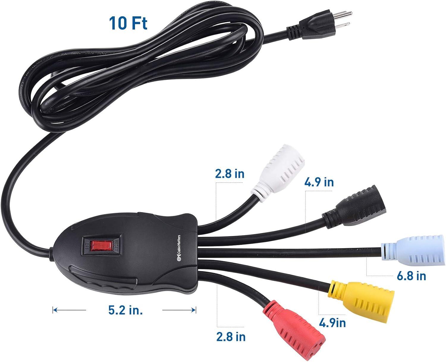 imageCable Matters 5 Outlet Power Cord Splitter Power Squid Outlet Multiplier with Extra Long 10 Foot Power Cord and Color Coded Receptacles