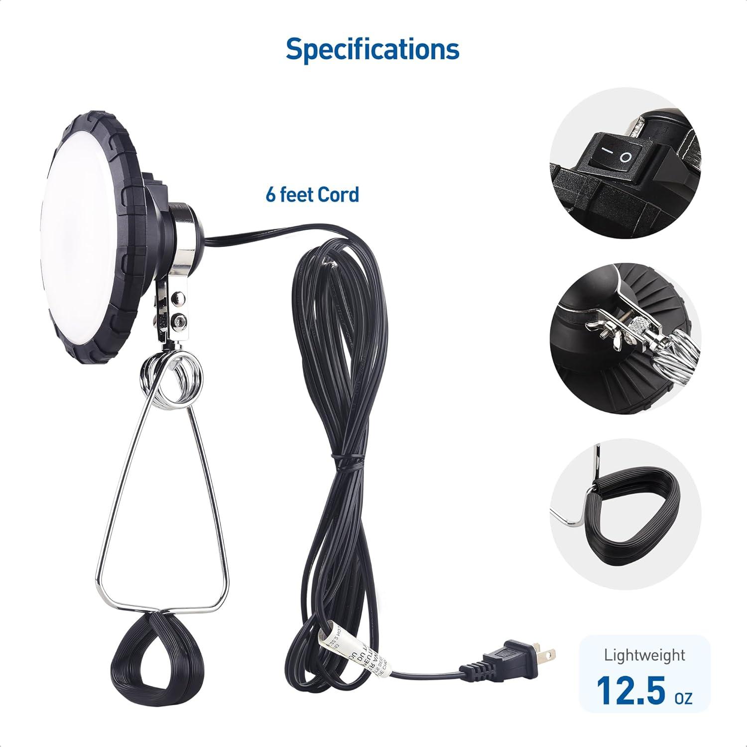imageETL Certified Cable Matters Portable LED Clamp Light for Workshop Clamp On Light LED Clamp Work Light with 6 feet Cord 800 Lumens 95Watts 5000K Daylight