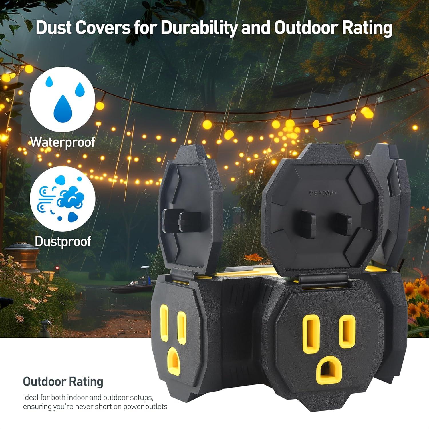 imageETL Listed Cable Matters 2Pack 3 Way Outdoor Plug Splitter 15A 1875W IndoorOutdoor Multi Plug Outlet 3 Way Plug Adapter in BlackBlack