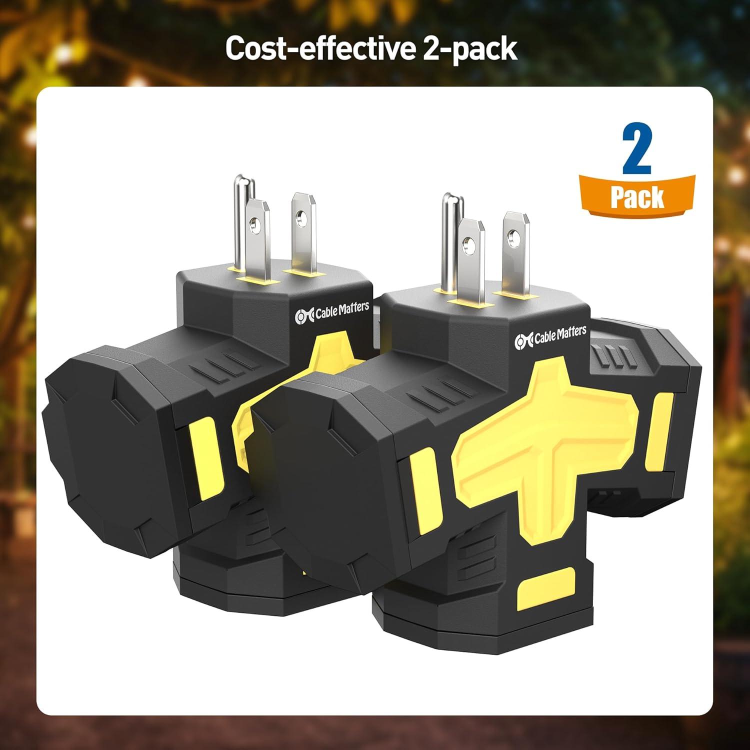 imageETL Listed Cable Matters 2Pack 3 Way Outdoor Plug Splitter 15A 1875W IndoorOutdoor Multi Plug Outlet 3 Way Plug Adapter in BlackBlack