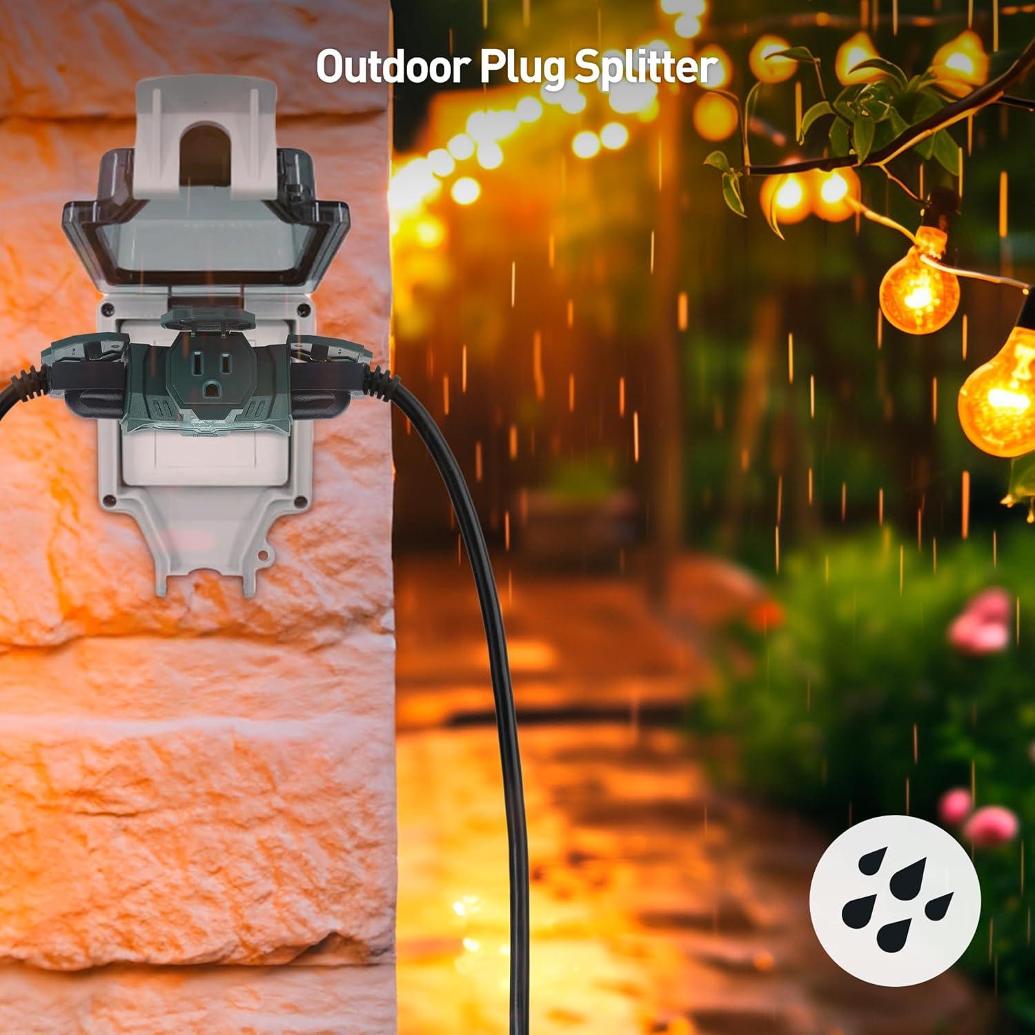 imageETL Listed Cable Matters 2Pack 3 Way Outdoor Plug Splitter 15A 1875W IndoorOutdoor Multi Plug Outlet 3 Way Plug Adapter in BlackGreen