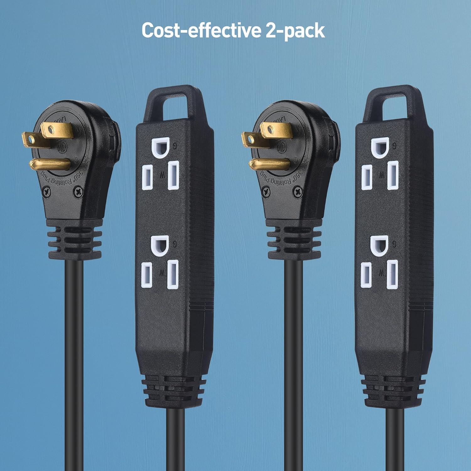 imageETL Listed Cable Matters 2Pack 3Outlet Power Strip Extension Cord with 3 Prong Outlets and 360Degree Rotating Plug in Black  6ftBlack