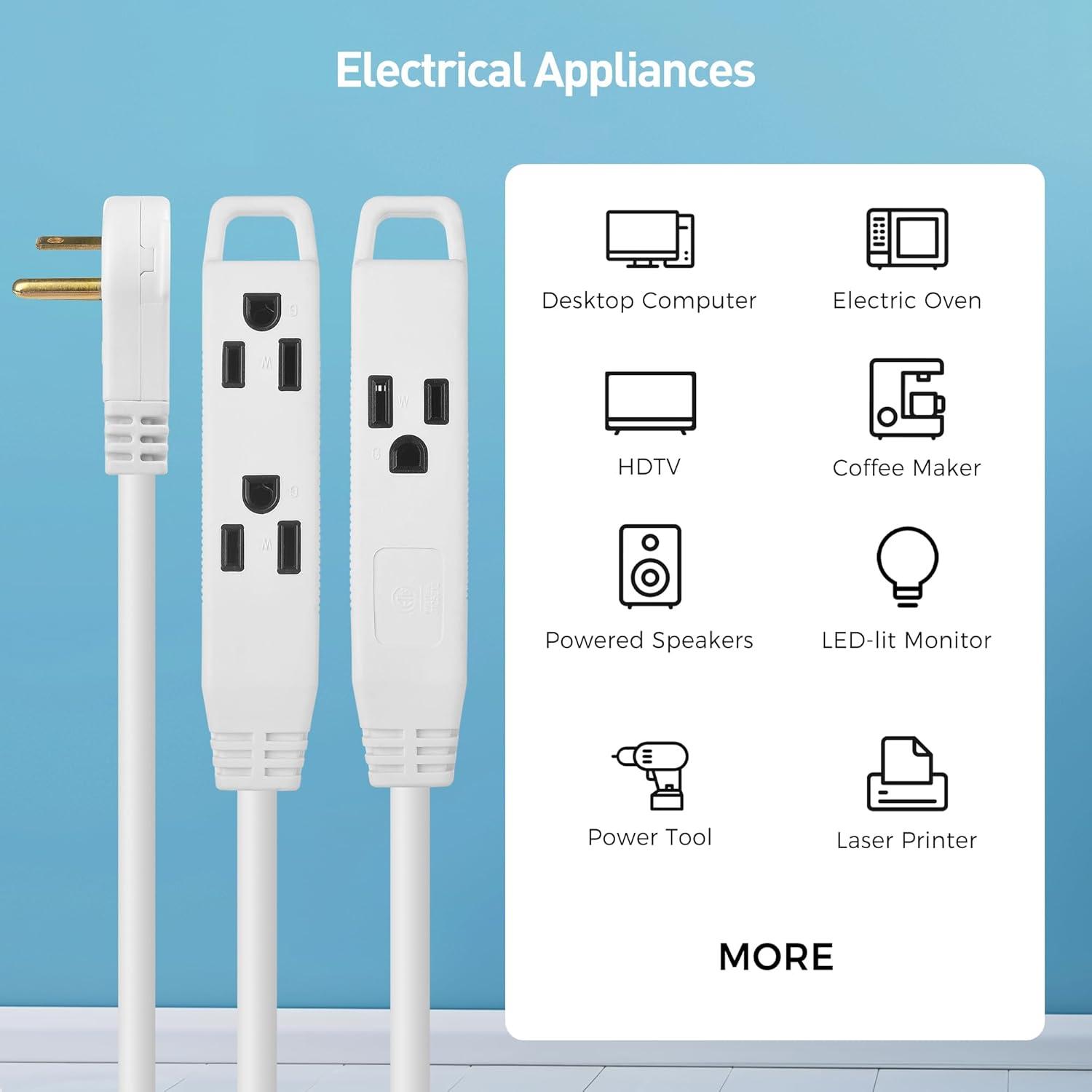 imageETL Listed Cable Matters 2Pack 3Outlet Power Strip Extension Cord with 3 Prong Outlets and 360Degree Rotating Plug in Black  6ftWhite