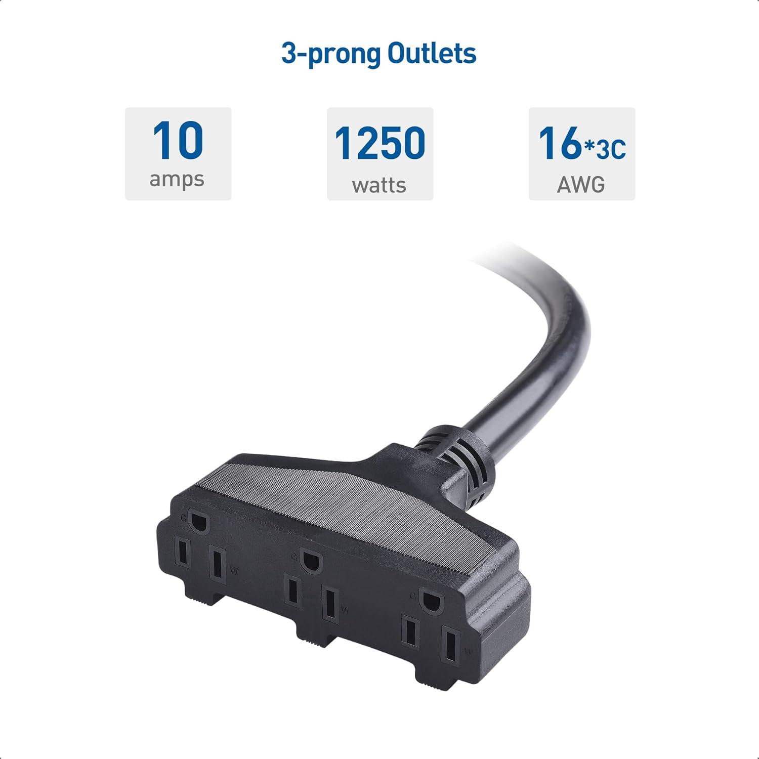 imageETL Listed Cable Matters 35 ft 3Outlet Retractable Extension Cord Reel SJTW 16 AWG 10A  1250W with Mounting Point in Black