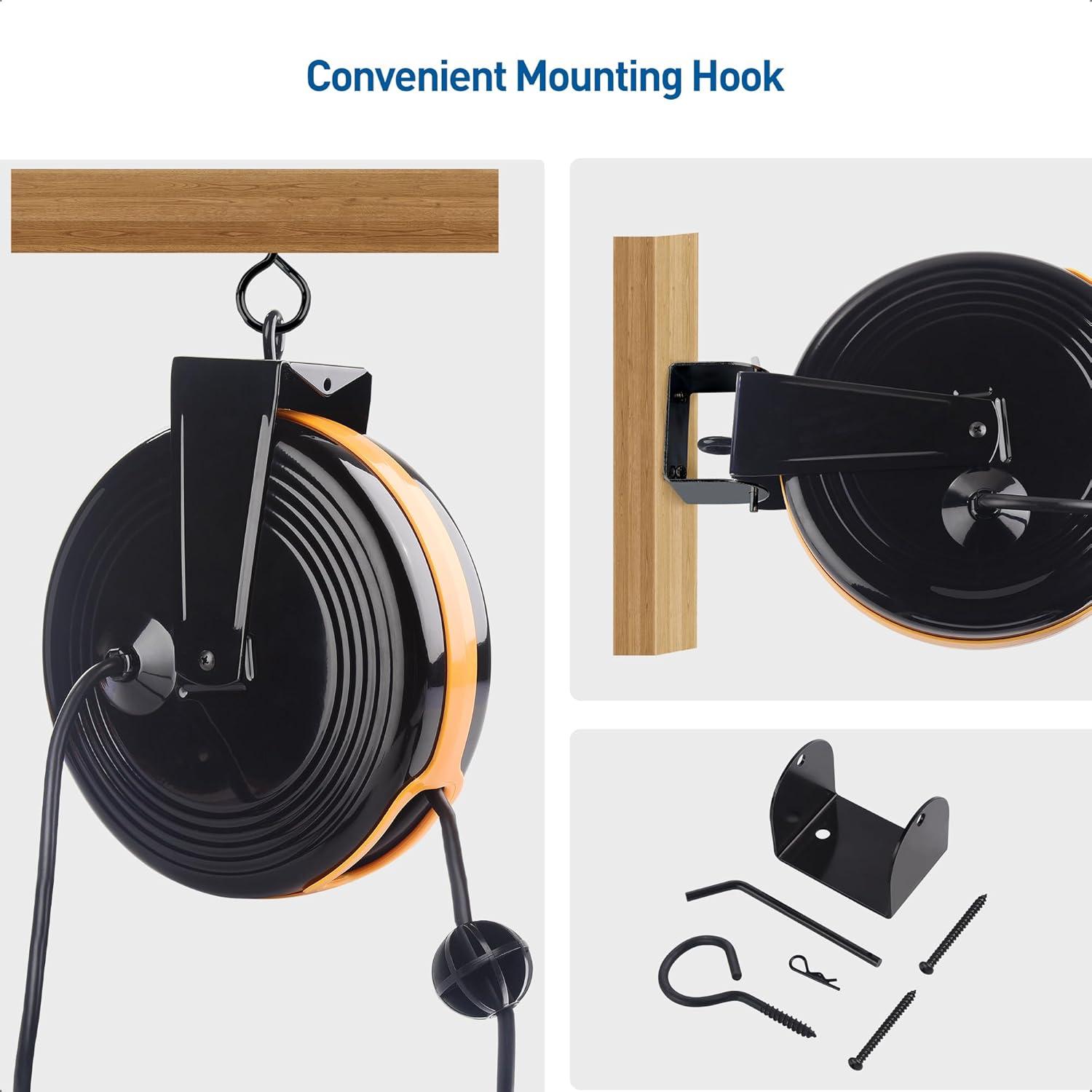 imageETL Listed Cable Matters 35 ft 3Outlet Retractable Extension Cord Reel SJTW 16 AWG 10A  1250W with Mounting Point in Black