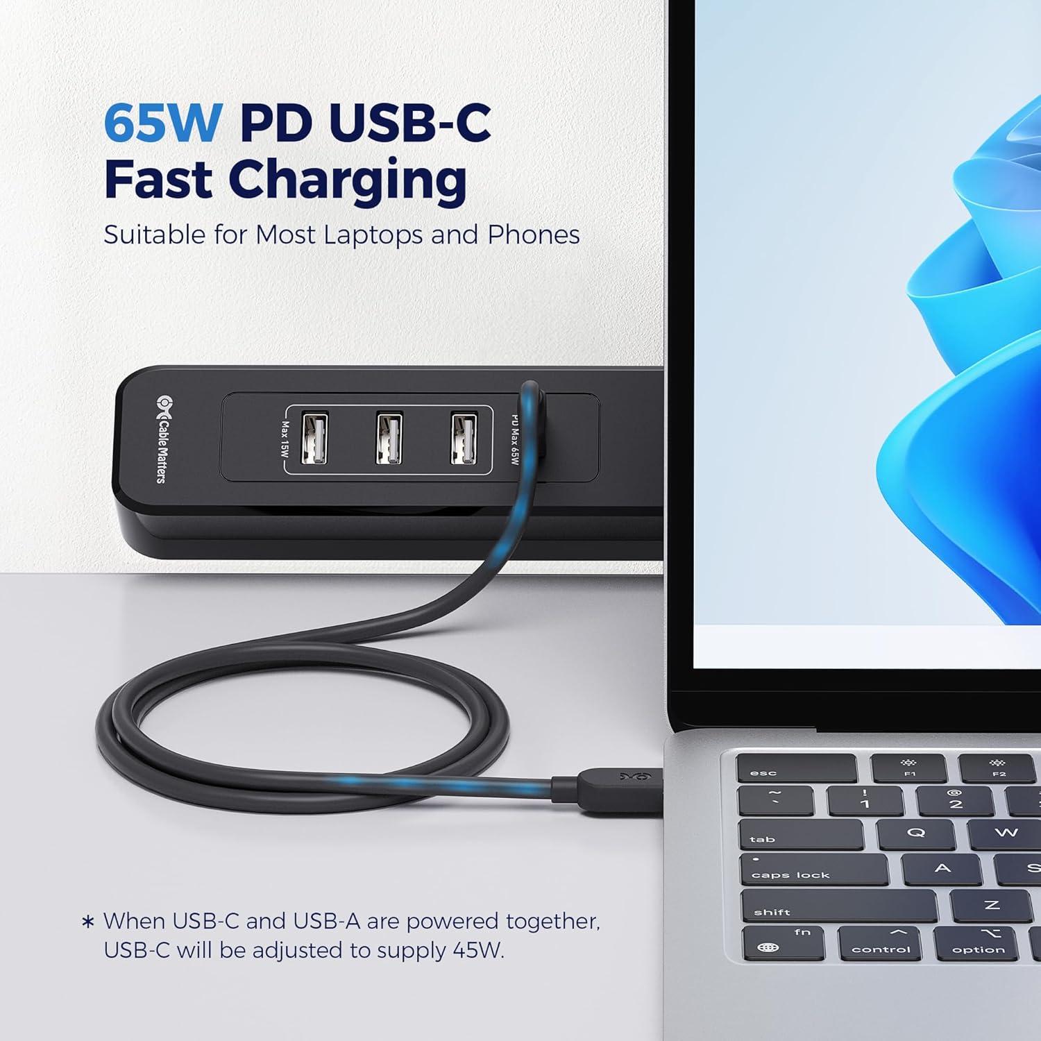 imageETL Listed Cable Matters GaN Desk Clamp Power Strip with 65W USBC Port 3X USBA Ports 2X AC Outlets 6ft Black Desk Power StripDeskPowerStation for Laptops iPad Pro Surface Pro iPhone