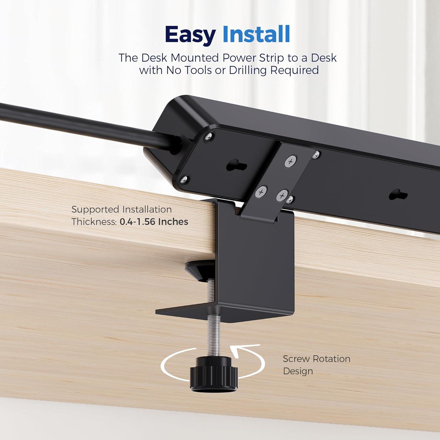imageETL Listed Cable Matters GaN Desk Clamp Power Strip with 65W USBC Port 3X USBA Ports 2X AC Outlets 6ft Black Desk Power StripDeskPowerStation for Laptops iPad Pro Surface Pro iPhone