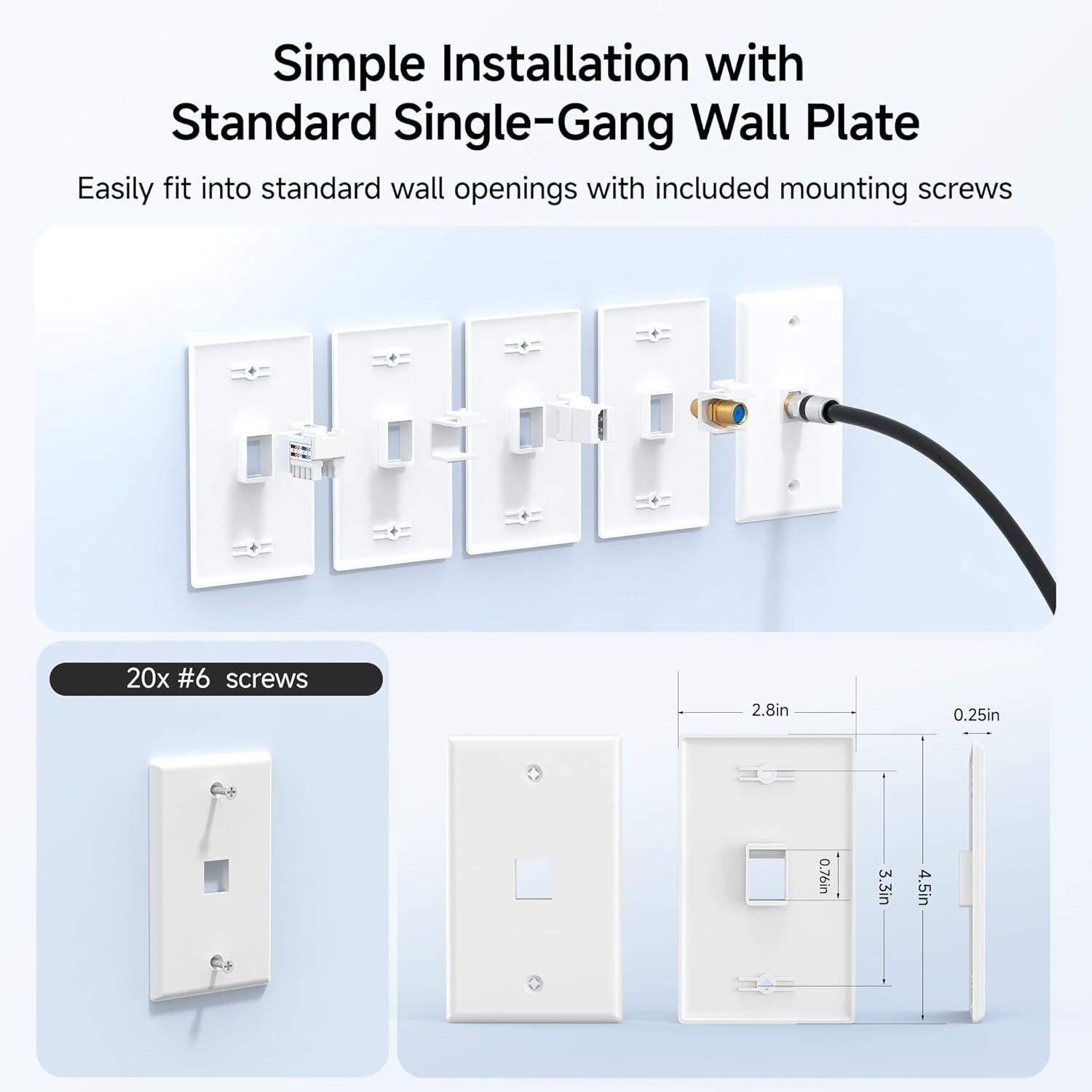 imageUL Listed Cable Matters 10Pack Low Profile 2Port Keystone Jack Wall Plate RJ45 Wall Plate for Keystone Jacks in White1Port