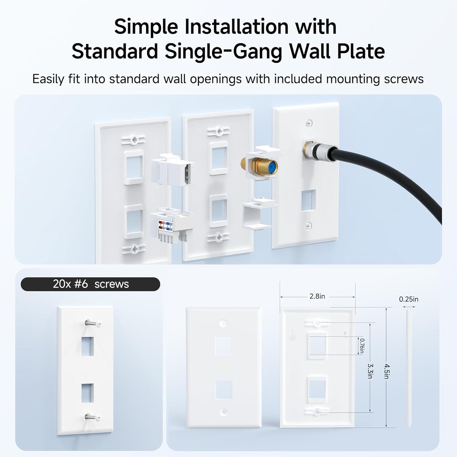 imageUL Listed Cable Matters 10Pack Low Profile 2Port Keystone Jack Wall Plate RJ45 Wall Plate for Keystone Jacks in White2Port